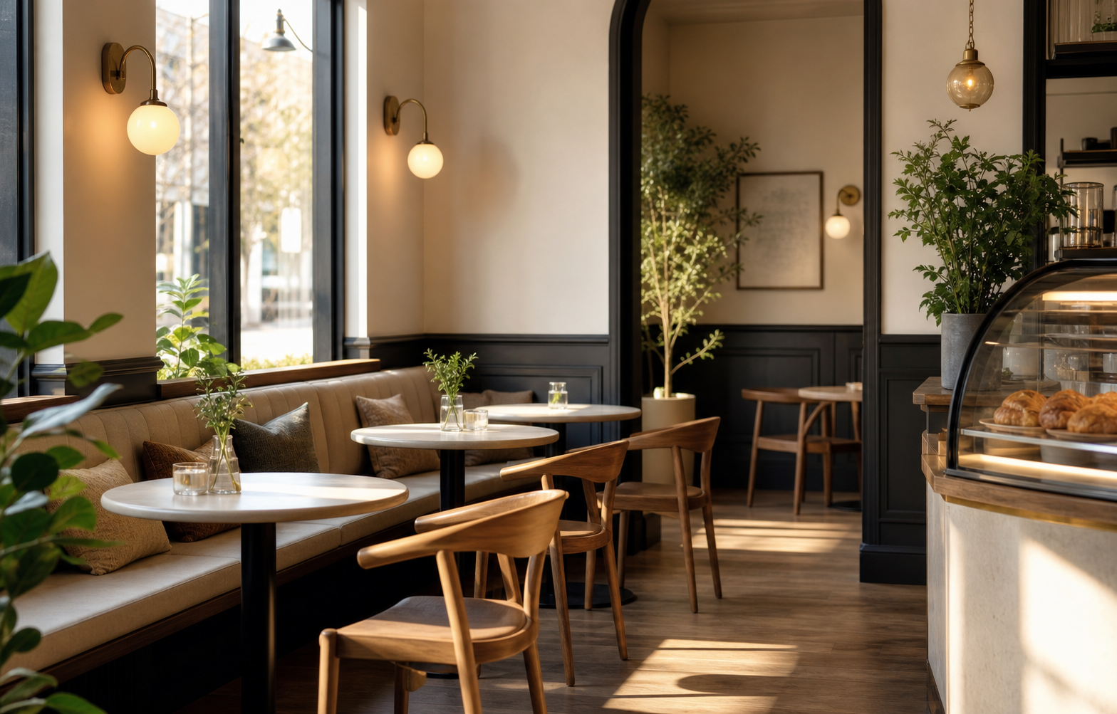Warm cafe seating