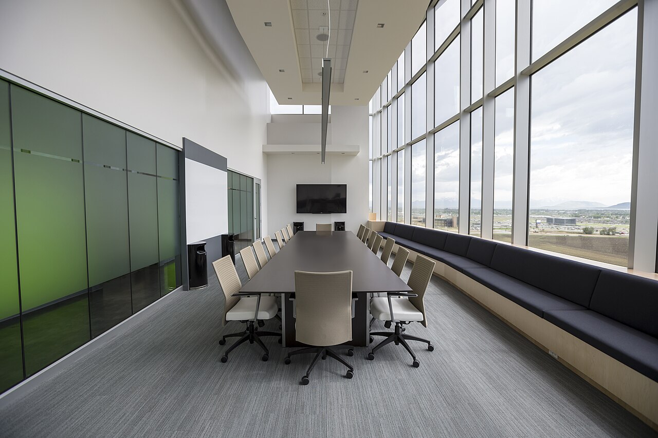 Elegant boardroom used as PulseCorporate hero visual